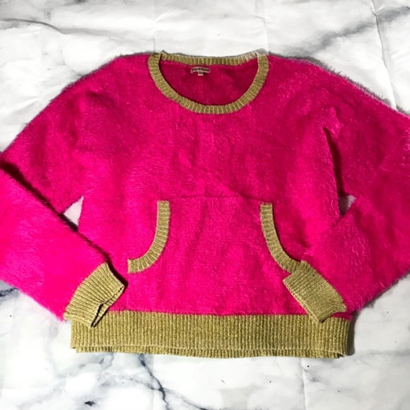 Juicy Couture Sweaters - Juicy Couture Bright Pink & Gold Fuzzy Sweater